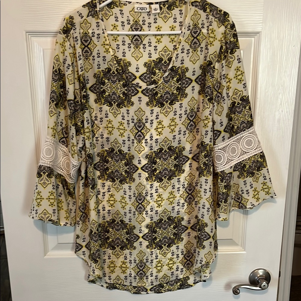 Cato Yellow and White  Bell Sleeve Blouse